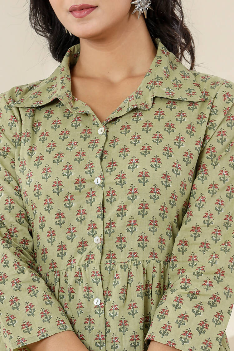 Kaajh Women's Green Printed Cotton Co-ord Set - Distacart