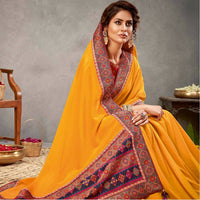 Thumbnail for Yellow Satin Silk Zari, Cord And Sequins Embroidery Saree - Norita Arinya - Distacart