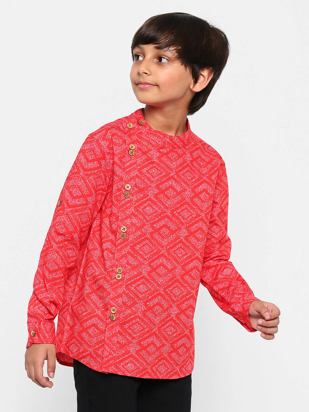 Manet Ethnic Full Sleeves Printed Shirt - Red - Distacart