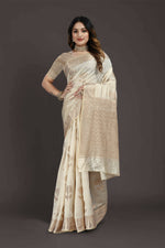 Thumbnail for Off White Pure Raw Silk Zari Woven Saree with Unstitched Blouse Piece - Alisha - Distacart