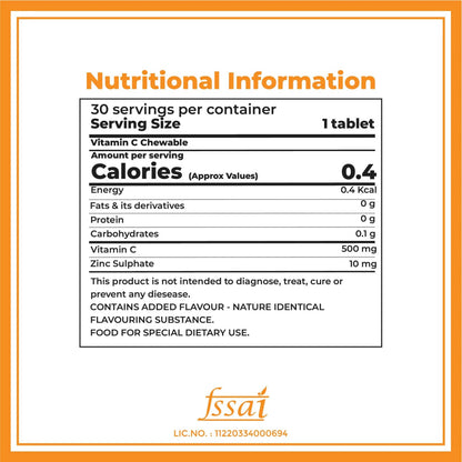 Boldfit Vitamin C 500mg Chewable Tablets (Tangy Orange Flavor) - Distacart