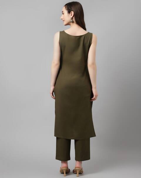 FIORRA Women's Olive Rayon Silk Straight Kurta Set - Distacart