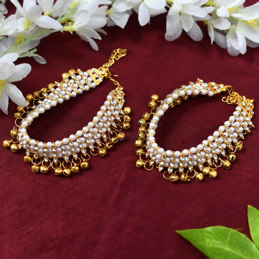 Mominos Fashion Kamal Johar Gold-Plated Pearls Anklets
