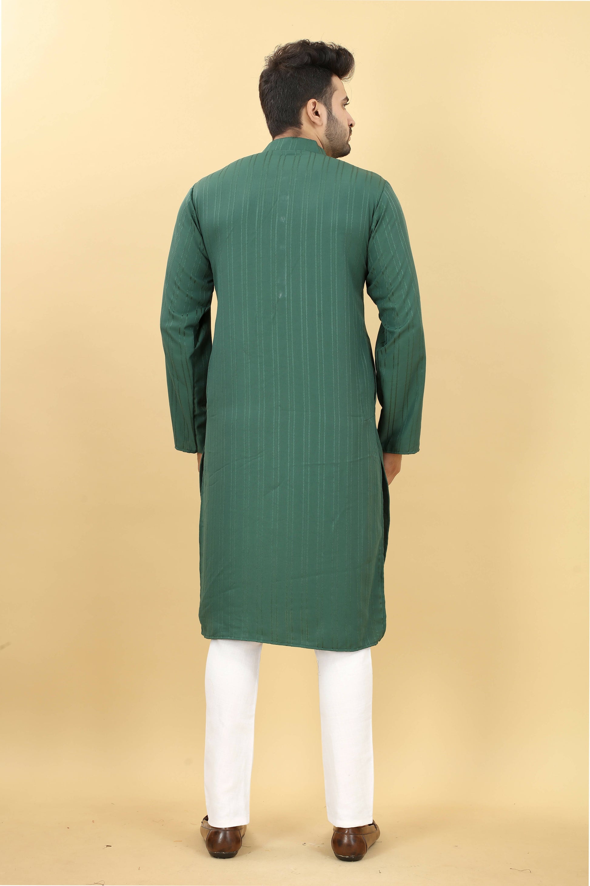 Green Viscose Polyester Solid Men's Kurta - Mahotsav - Distacart