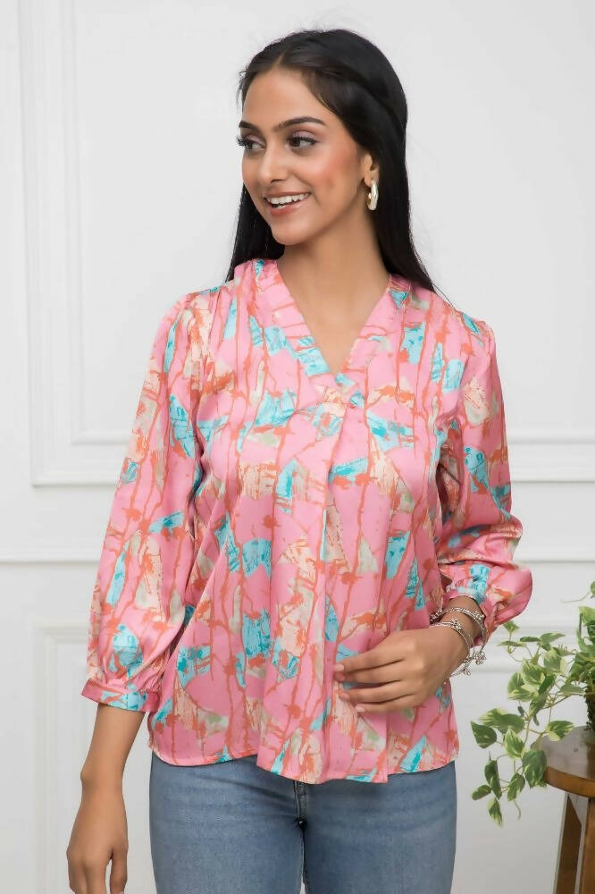 Myshka Women Multi-Floral V-Neck Regular Sleeves Polyester Top - Distacart