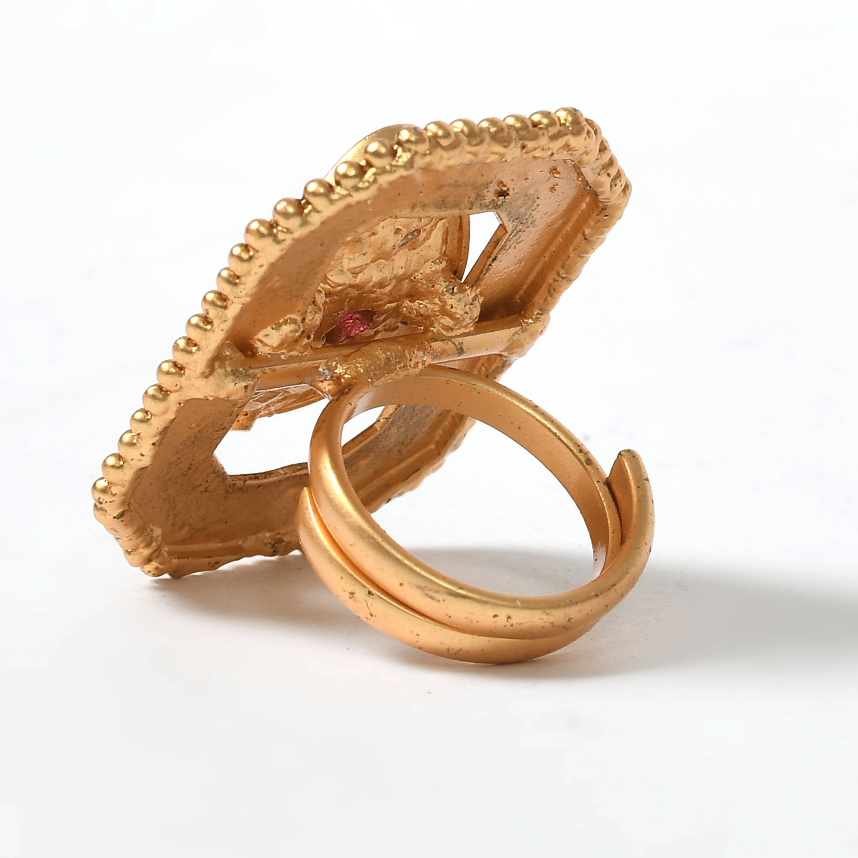 Mominos Fashion Joharkamal Gold-Plated Stone Studded Adjustable Finger Ring - Design 018 - Distacart
