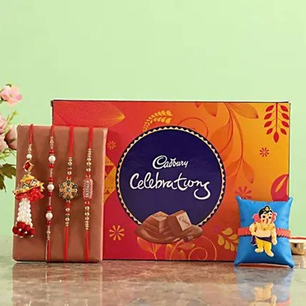 Set Of 5 Rakhis & Celebrations Box