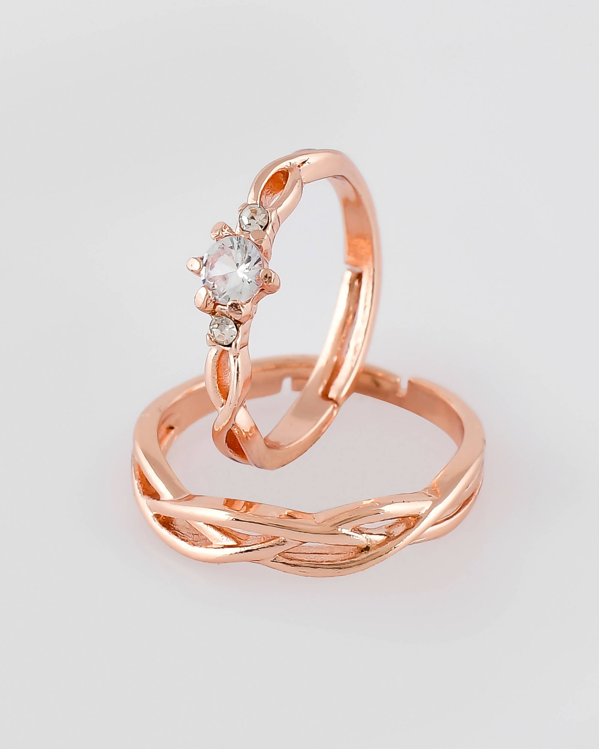 VOJ Stainless Steel Cubic Zirconia Rose Gold Plated Adjustable Ring Set for Couple - Distacart