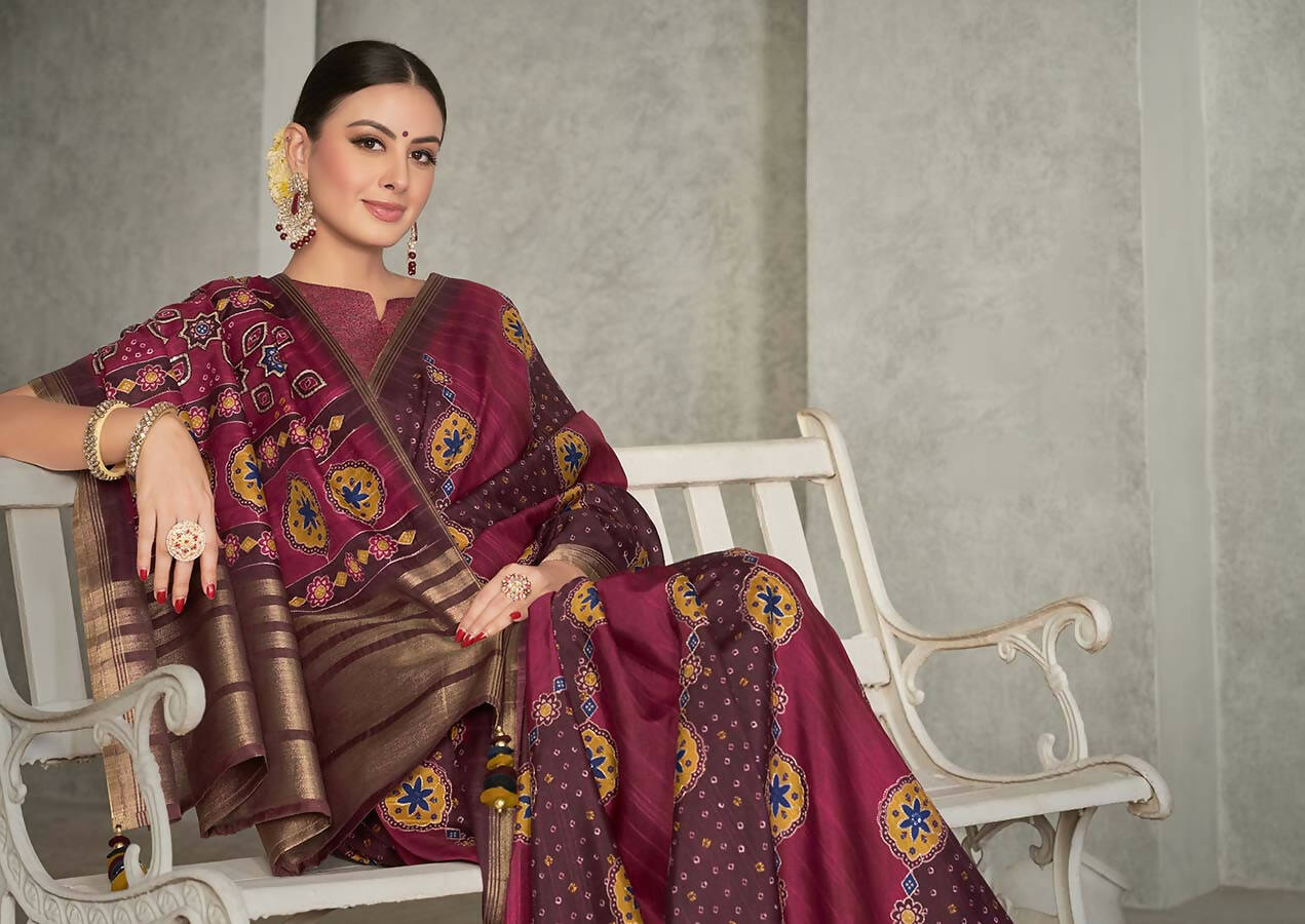 Maroon Rangkat Tussar Silk Woven Design Saree with Unstitched Blouse - Mohmanthan Eshani - Distacart
