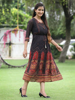 Thumbnail for Juniper Black Georgette Festive Printed A-Line Dress For Women - Distacart