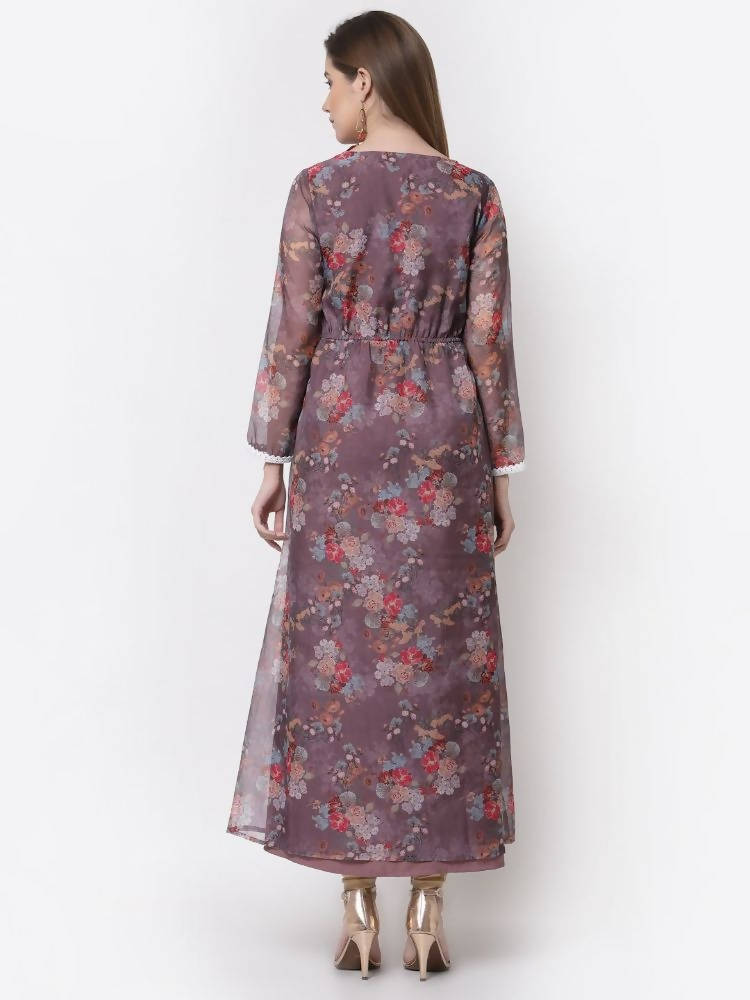 Myshka Mauve Color Organza Printed Dress