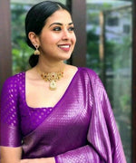 Thumbnail for DEIANA'S Beautiful Golden Jari with New Design Soft Lichi Silk Saree - Purple - Distacart