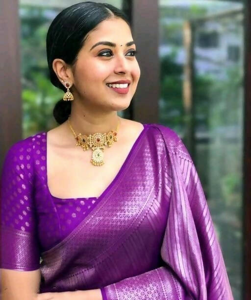 DEIANA'S Beautiful Golden Jari with New Design Soft Lichi Silk Saree - Purple - Distacart