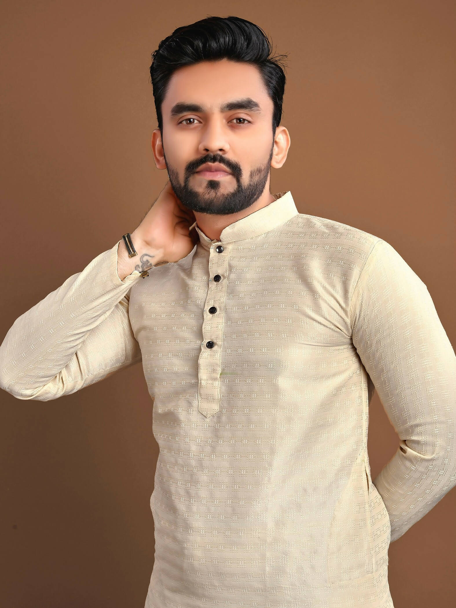 Party Wear Kurta Pajama for Men by Infinity Export - Cream - Distacart