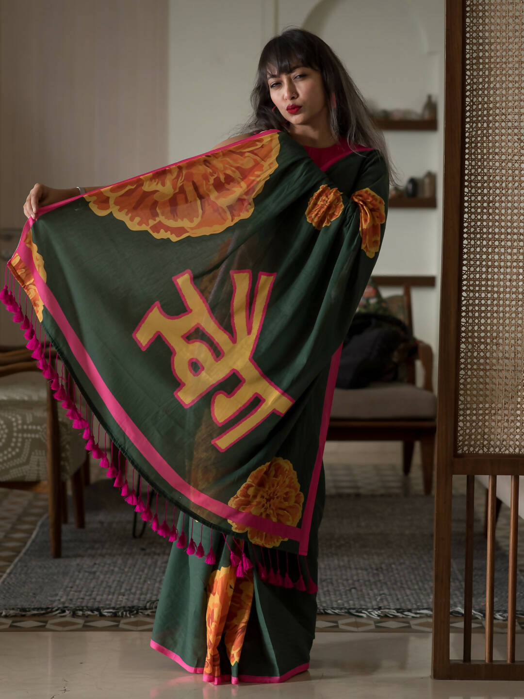 Suta Multi Color Floral Pure Cotton Saree - Distacart