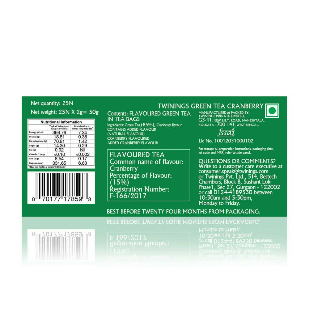 Twinings Green Tea Cranberry Teabags - Distacart