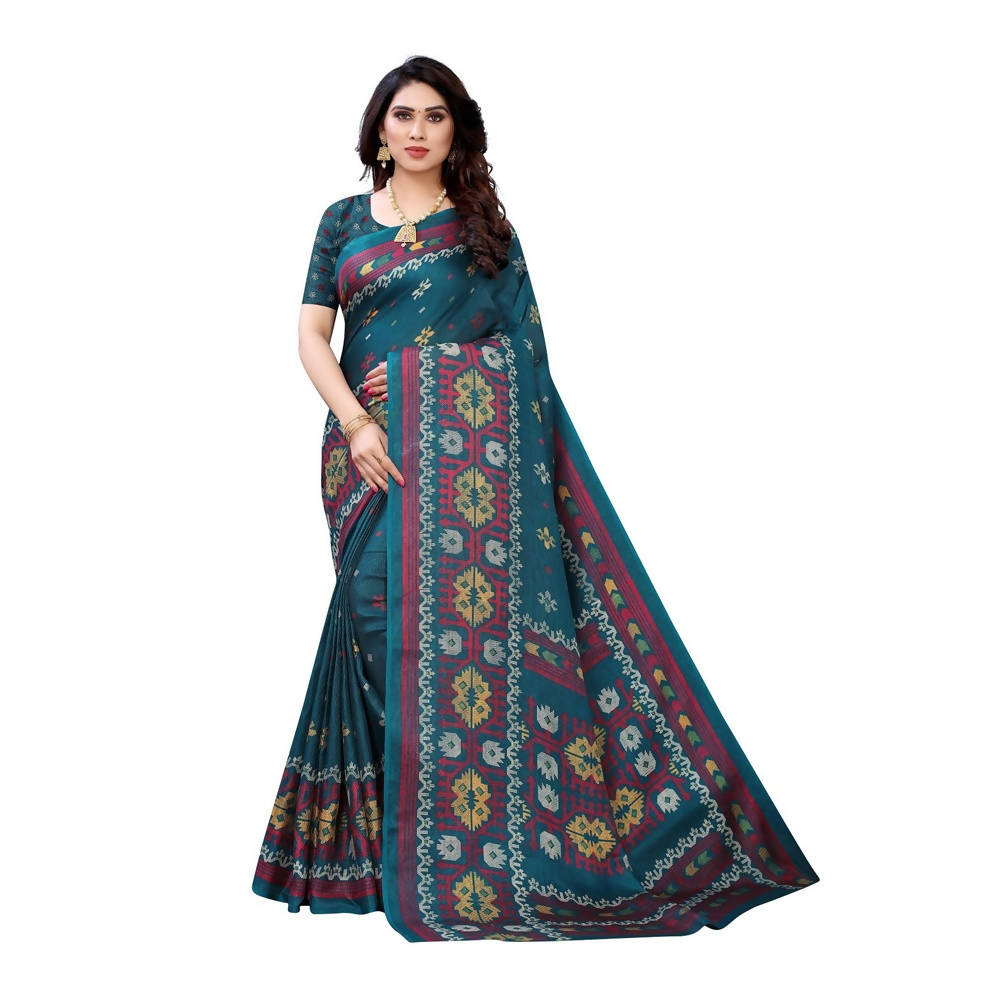Vamika Printed Jute Silk Green Saree (Namita Green)