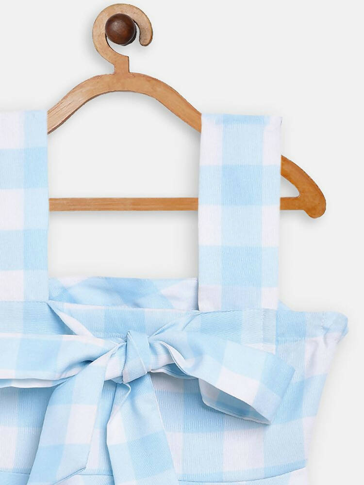 Ahalyaa Sky Blue Rayon Checked Kids Top With Skirts For Girls - Distacart