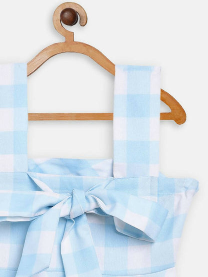 Ahalyaa Sky Blue Rayon Checked Kids Top With Skirts For Girls - Distacart