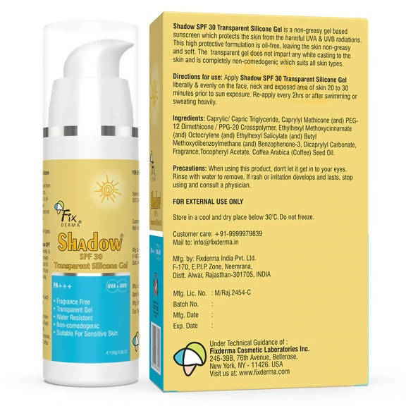 Fixderma Shadow SPF30 Transparent Silicone Gel - Distacart