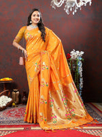Thumbnail for Lorenvalley Fashion Orange Soft Paithani Silk Woven Design Gold Zari Meenakari Weaving Saree - Distacart