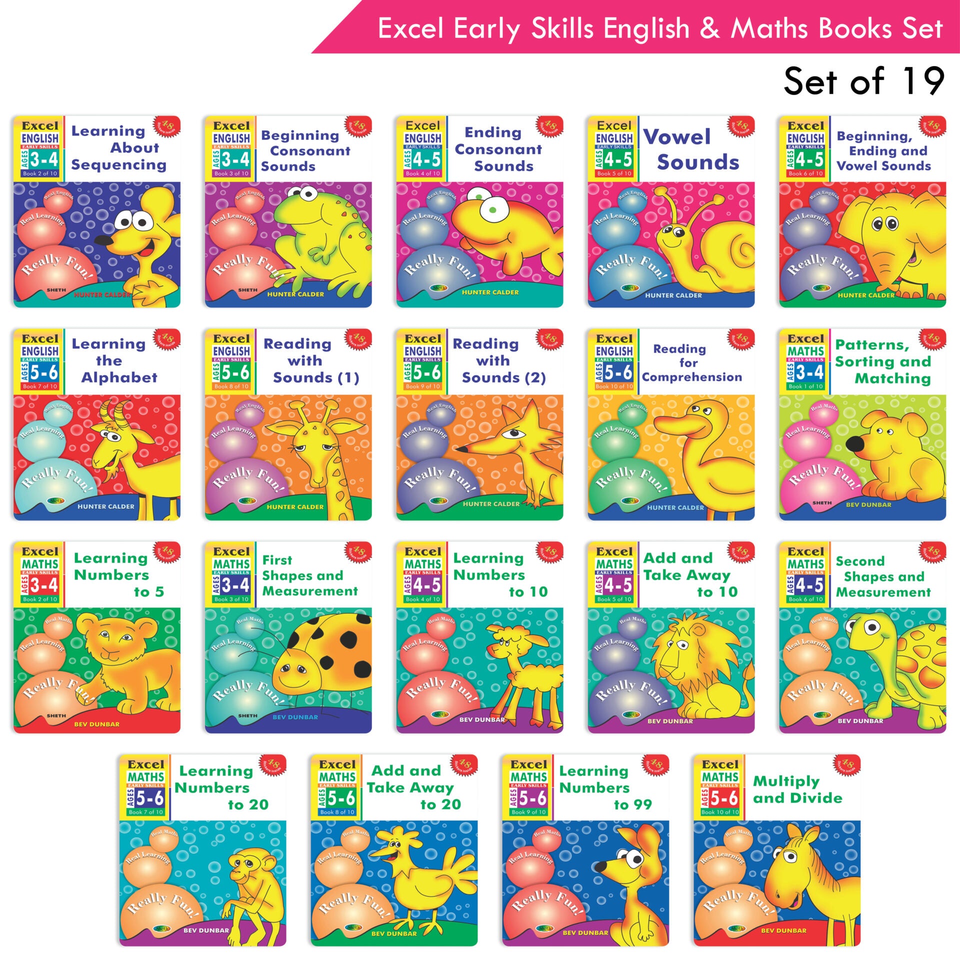 Excel Early Skills English & Maths Books Set of 19| Ages 3-6 Years| Learning Alphabet, Numbers, Patterns etc. - Distacart