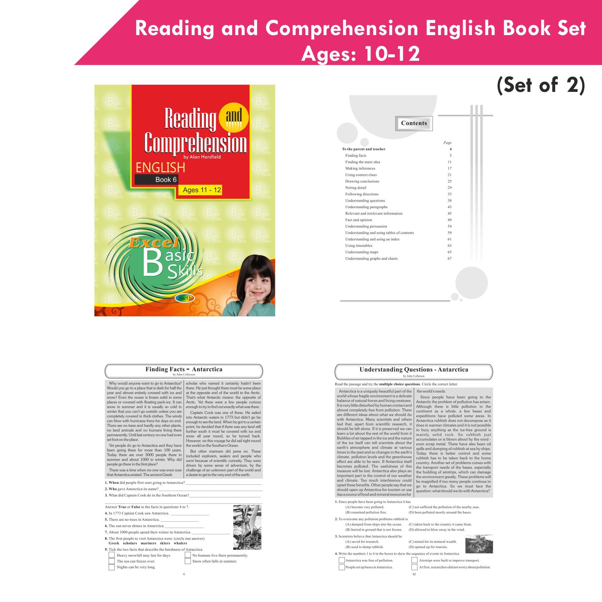 Reading and Comprehension English Book Set ges 10 - 12 (Set of 2) - Distacart