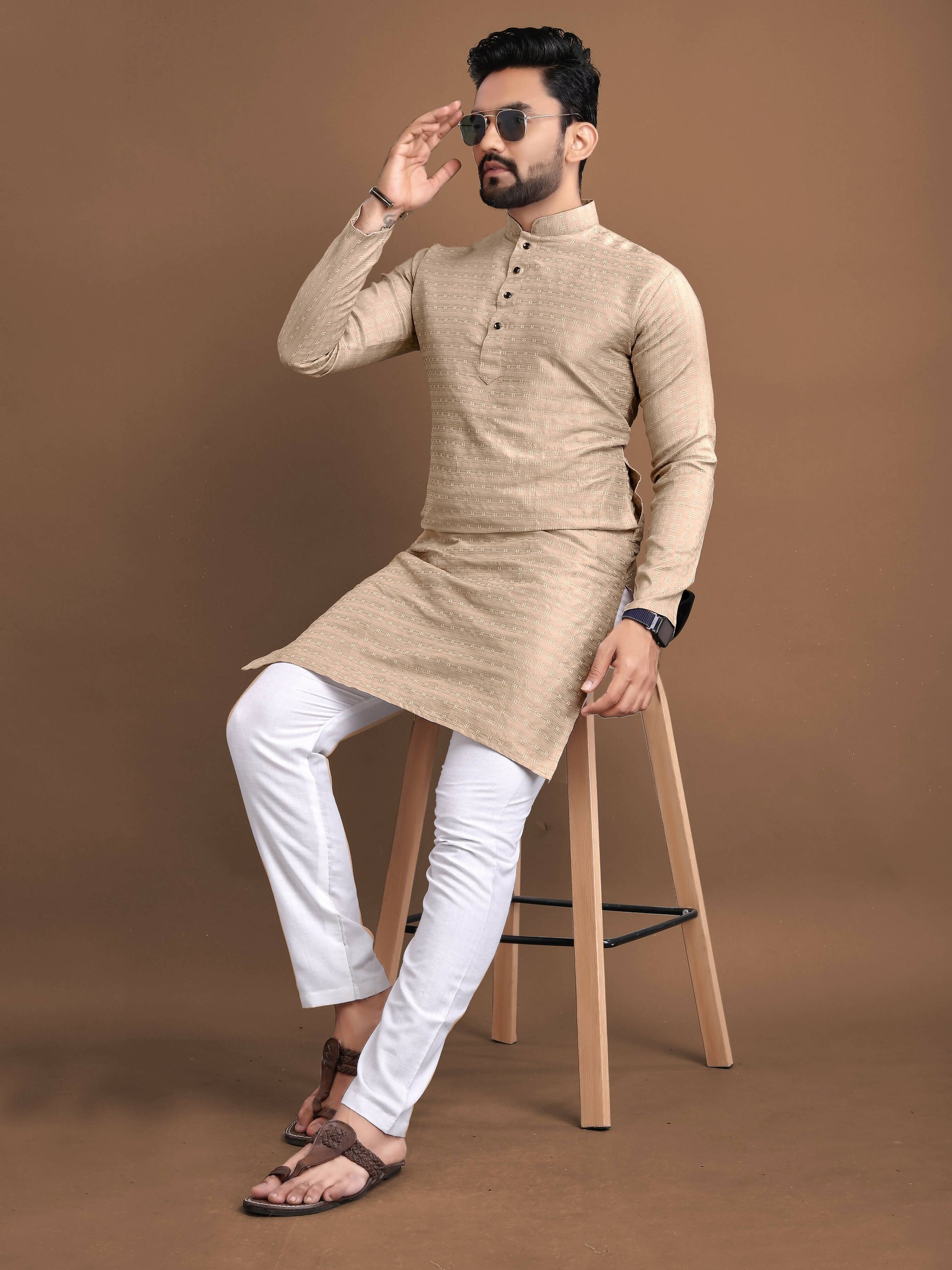 Readymade Mens Kurta Pajama for Wedding Wear by Infinity Export - Golden - Distacart