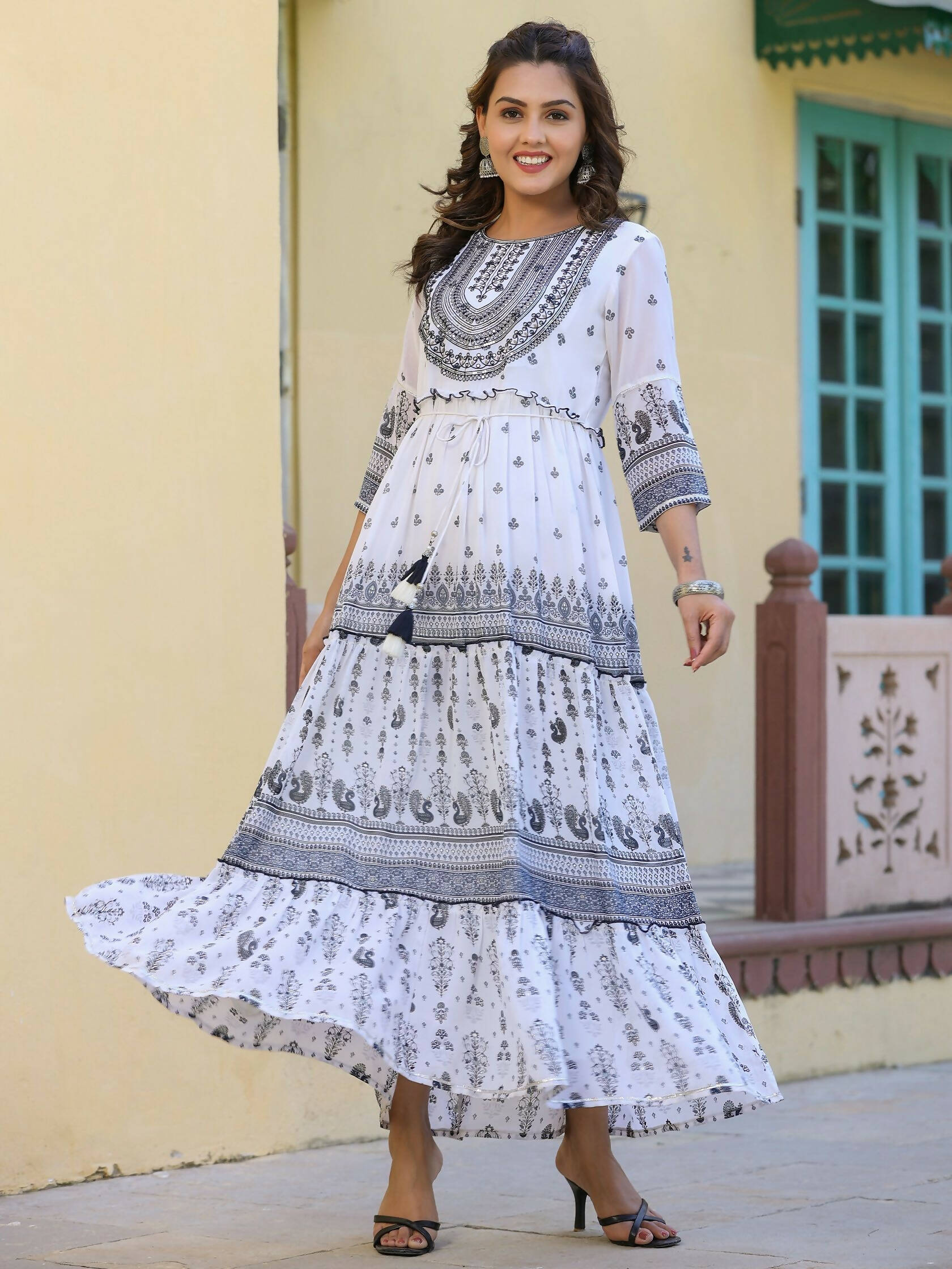 Juniper Women's Black Georgette Floral Embroderied Maxi Dress - Distacart