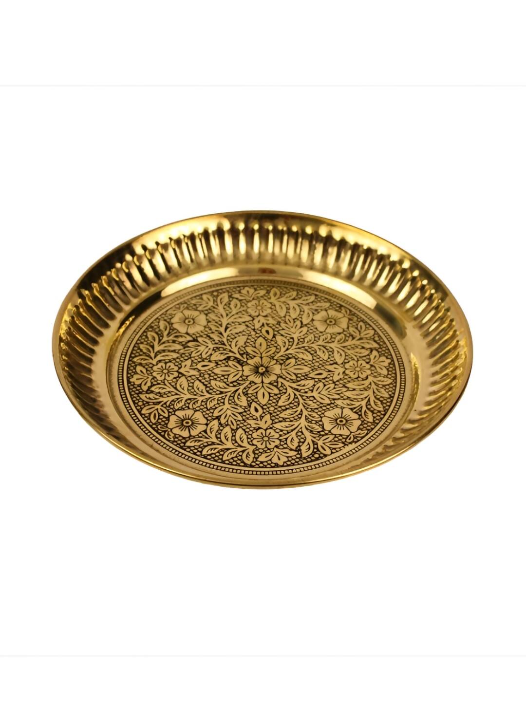 Spillbox Gold-Toned Brass Designer Halwa Thali Pooja Essential - Distacart