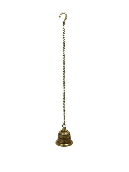 CraftVatika Gold-Toned Brass Hanging Bell with Attached Chain & Hook - Distacart