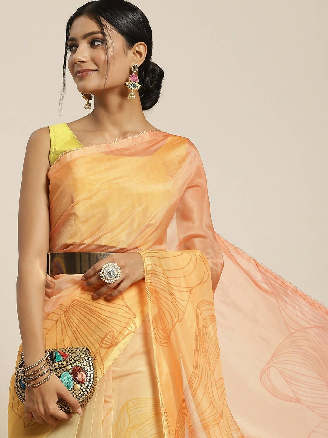 Multicolor Organza Printed Saree With Blouse Piece - Nivaa - Distacart