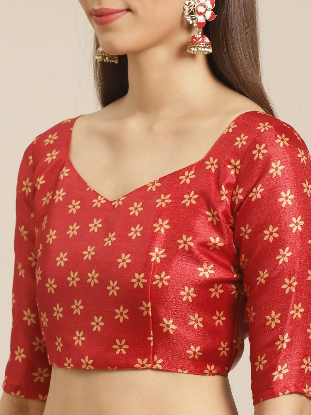 Saree Mall Peach-Coloured & Red Printed Saree - Distacart