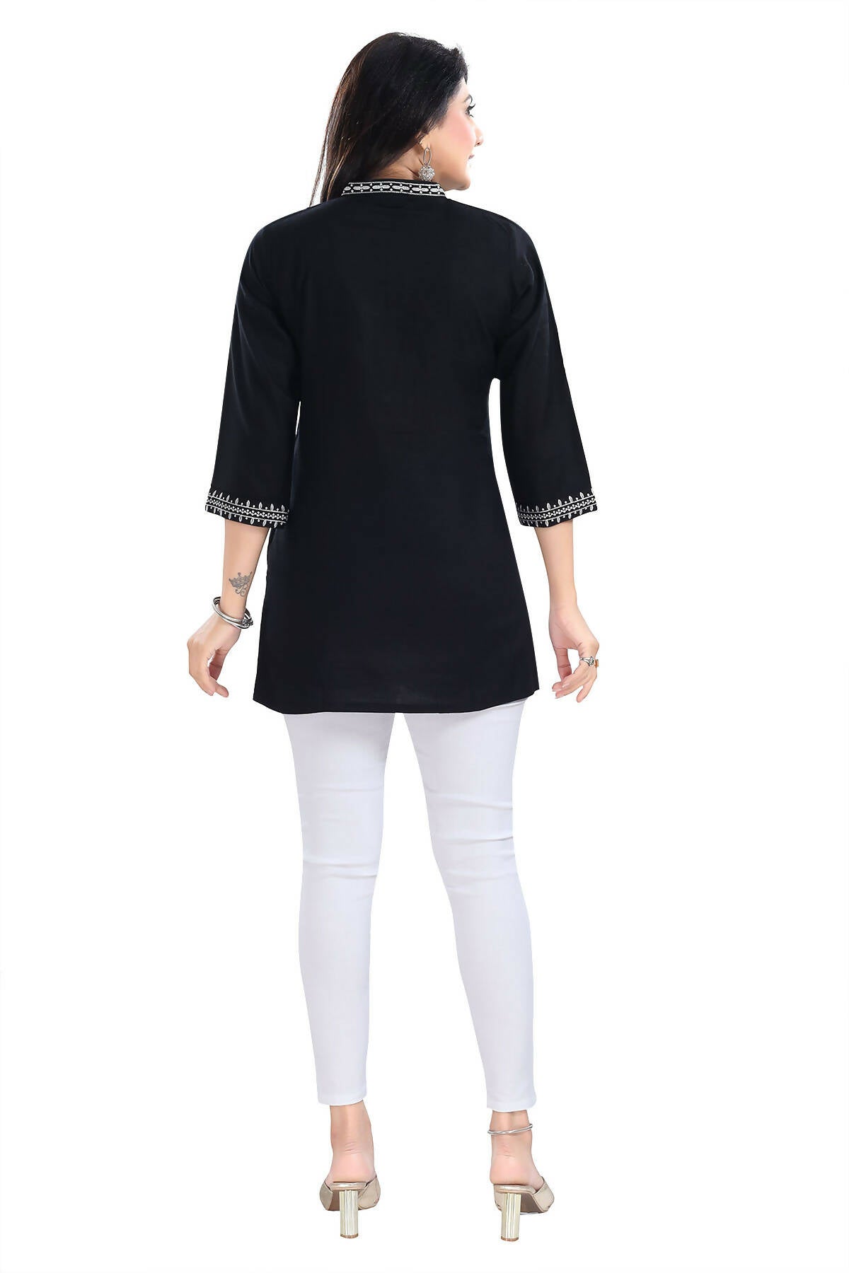 Snehal Creations Blissful Black Women Embroidered Boho Chic Tunic Top - Distacart