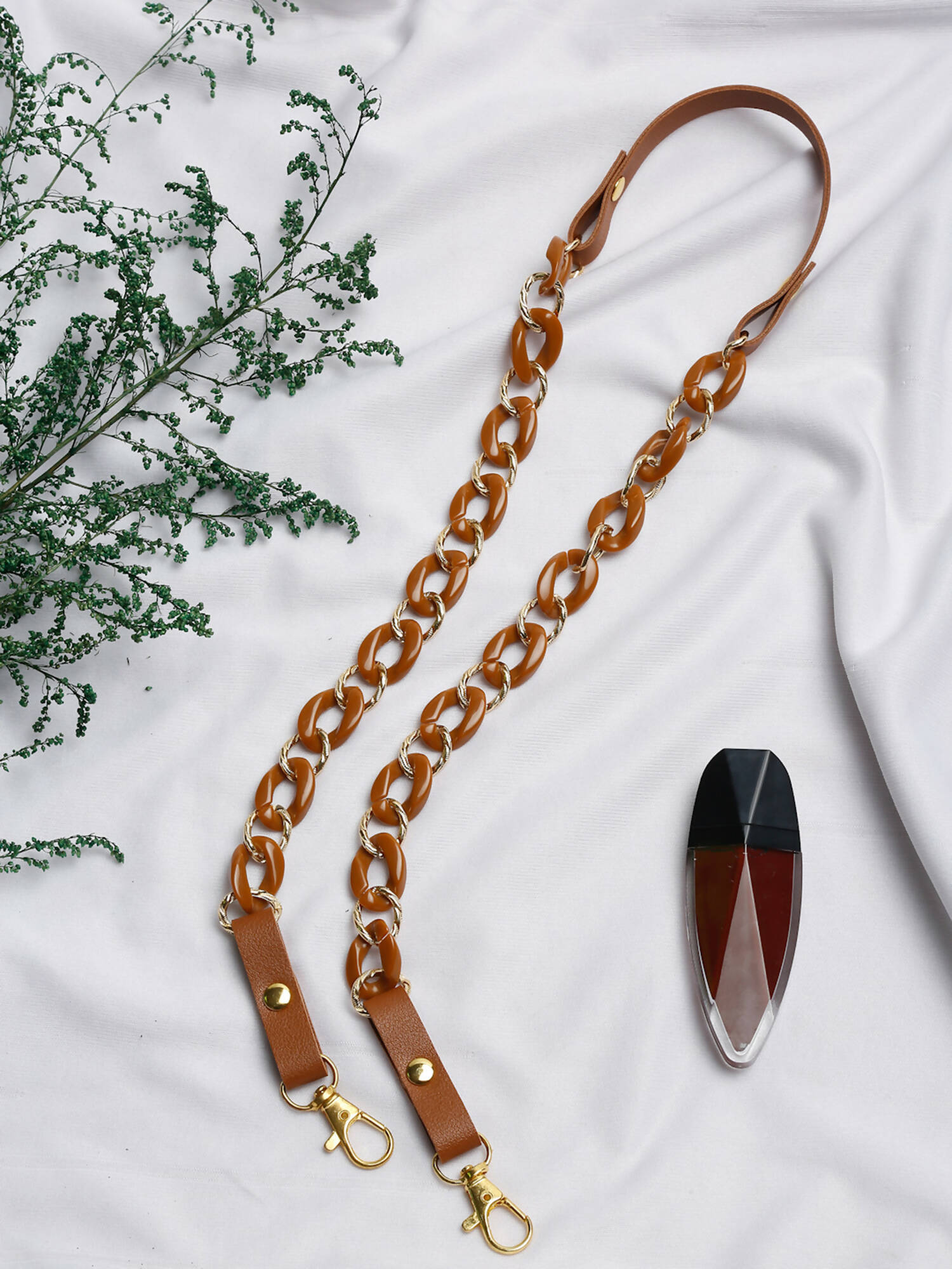 Women's Pack Of 2 Brown Gold Toned Beaded Mask Chains - Ruby Raang - Distacart