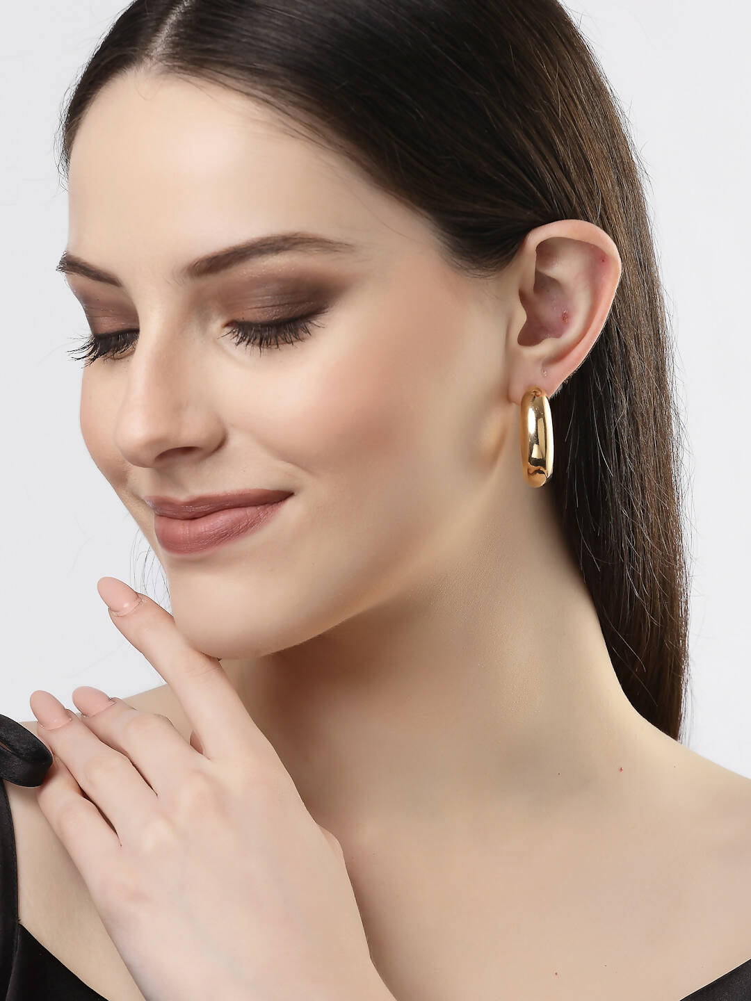 NVR Women Gold-Plated Circular-Shaped Half Hoop Earrings - Distacart