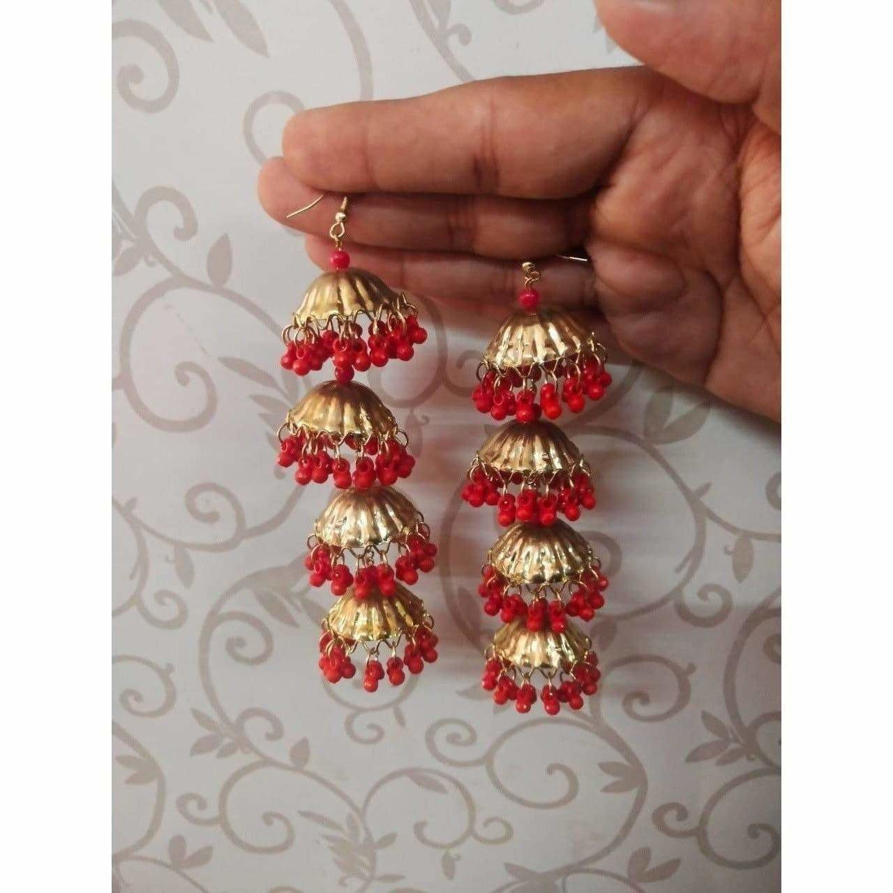 Gold Color Latkan Red Pearls Earrings For Women And Girls