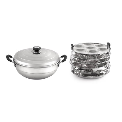 Cello Stainless Steel Induction Base Idli Cooker (Idly Maker) And Multi Kadhai With 6 Plates - Distacart