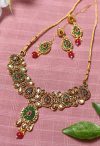 Thumbnail for Tehzeeb Creations Golden Plated Multi Colour Necklace With Earring And Tikka