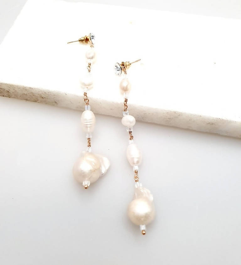 Bling Accessories Swarovski Crystal Stud long Earrings with Baroque Pearls - Distacart