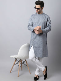 Thumbnail for Even Apparels Grey Pure Cotton Sherwani Kurta With Asymetrical Cut - Distacart