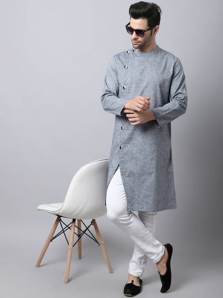 Even Apparels Grey Pure Cotton Sherwani Kurta With Asymetrical Cut - Distacart