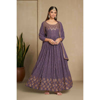 Thumbnail for Aastha Fashion Women's Lavender Faux Georgette Zari & Sequins Embroidery Gown with Dupatta - Distacart