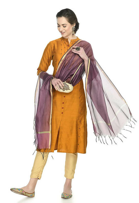 Mominos Fashion Moeza Banarsi Piping Purple Dupatta - Distacart