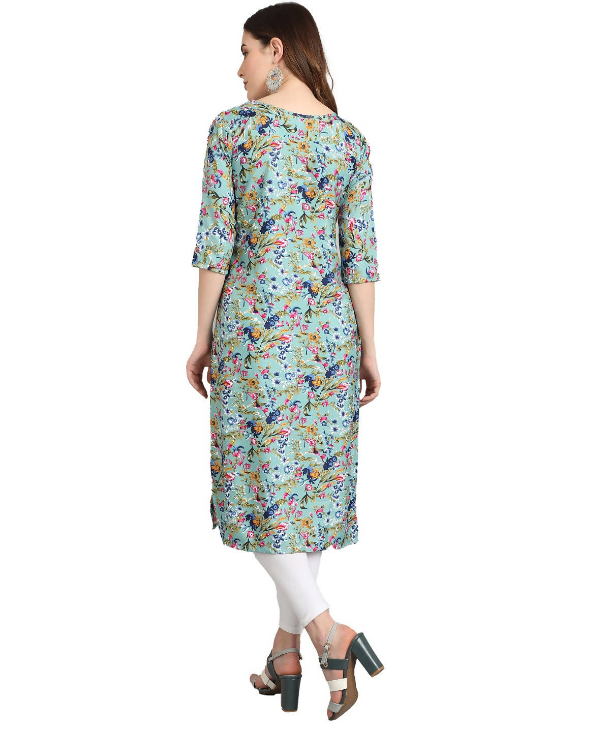 Vamika Rama Green French Crepe Printed Party Wear/Casual Wear Kurti - Distacart