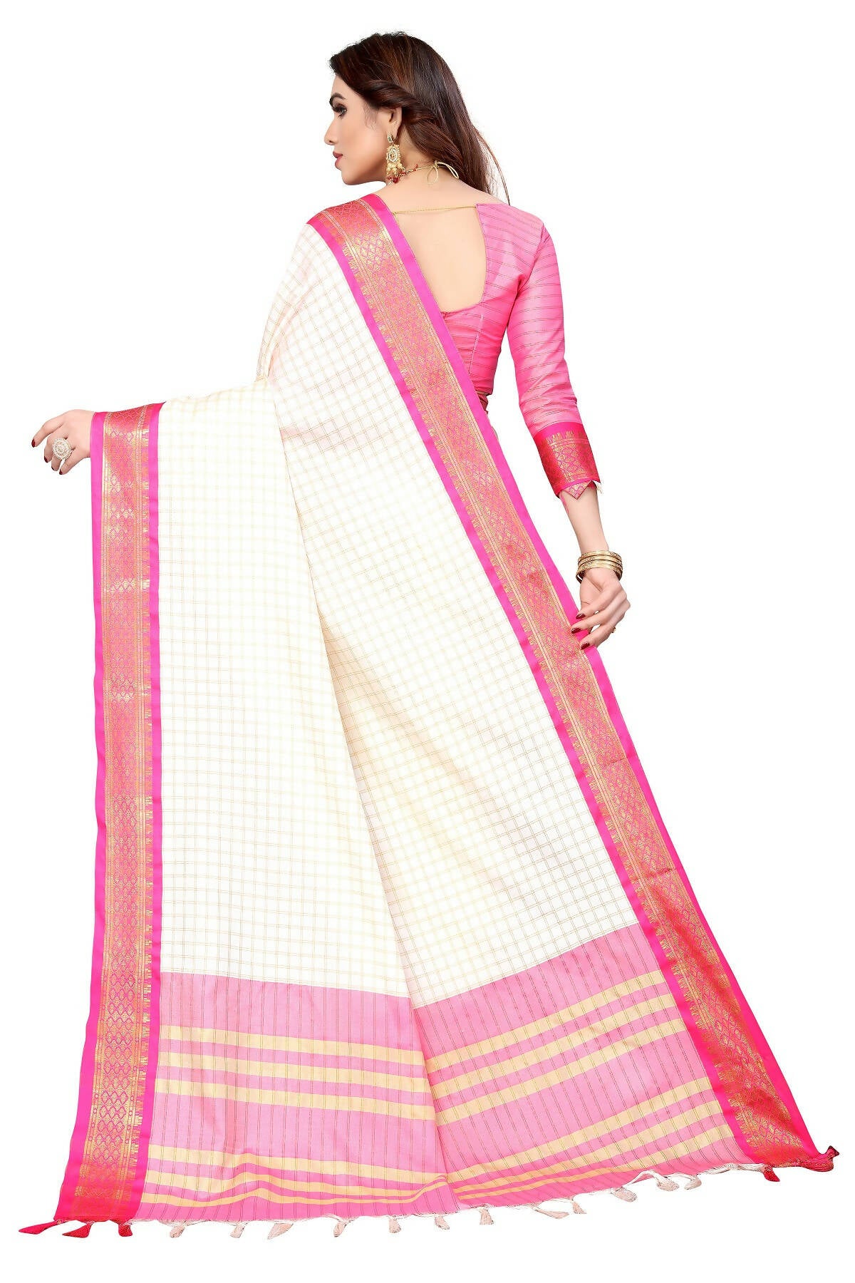 Vamika Weaving White Cotton Silk Saree (DEVAL PINK) - Distacart