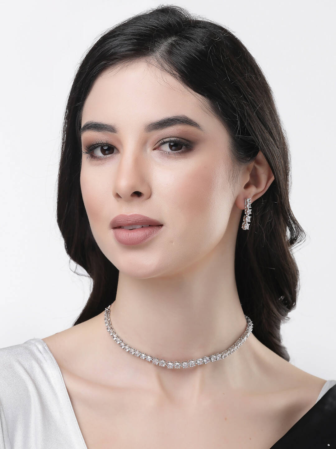 NVR Women Silver Plated Cz Stone Handcrafted Jewellery Set - Distacart