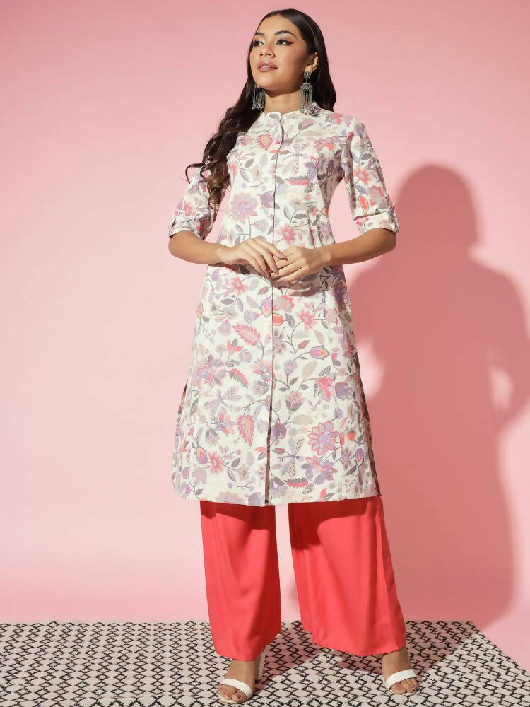 Myshka Women Multi Floral Cotton A-Line Round Neck Kurtas - Distacart