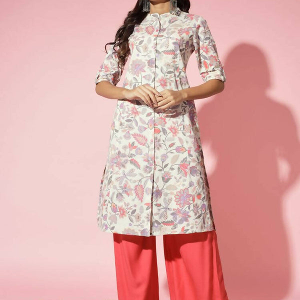 Myshka Women Multi Floral Cotton A-Line Round Neck Kurtas - Distacart