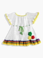 Thumbnail for Chutput Kids Woollen Hand Knitted Full Sleeves Cardigan With Short Sleeves Flower Work Dress - White - Distacart